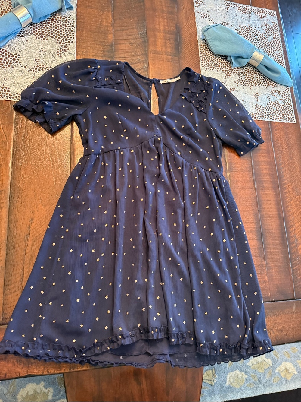 Francesca's Collections Navy Dress with Gold Star Print